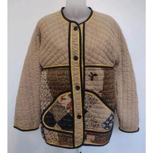 Vintage 70s Thai Lines Bangkok Quilted Butterfly Jacket M Hand Screened Cotton